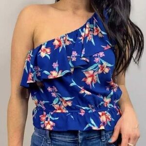 American Eagle NWOT One Shoulder Ruffle Bubble Floral Top SIZE SMALL
